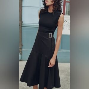 Zara Contrast Belted Midi Dress